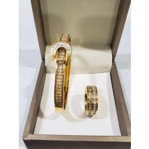 316L Stainless Steel Full Square Crystal Sky Star Micro Set Zircon O-shaped Buckle Bracelet Ring Women's Jewelry Set