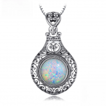 JewelryPalace Vintage 2.5ct Cabochon Created Opal 925 Sterling Silver Heart Love Statement Pendant Necklace Choker No Chain