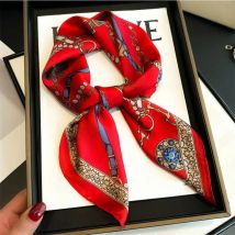 Luxury Chain Print Small Square Scarf Simulated Silk Thin Neck Scarf Fashion Sunscreen Headscarf Women 70x70cm
