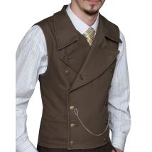 Mens Suit Vest Lapel Neck Wool Brown Waistcoat Casual Formal Double-breasted Business Slim Fit Vest Groomman For Wedding