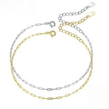 BAMOER Real 925 Sterling Silver Simple Bracelet Gold Basic Cable Chain Hollow Link for Women Fashion Jewelry Two Colors SCB221