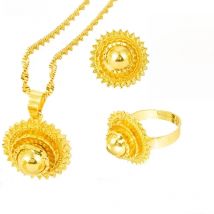 Ethiopian Necklace Earrings Ring Set African Bridal Jewellery sets Habesha Eritrea Wedding Small Jewelry set Dubai Jewelry