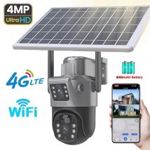 Cámara Solar PTZ inalámbrica de 4MP y 4G, lente Dual, pantalla Dual, cámara IP para exteriores, Panel Solar, Audio, cámara de vigilancia de seguridad PIR