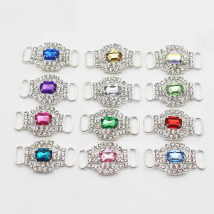 LKERAN 10Pcs 20*34mm Fashion Crystal Buckles Rhinestone Bikini Connector Ribbon Clothing Buckle