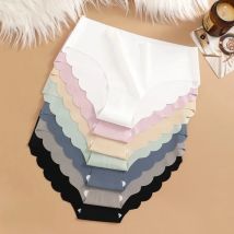 Ice Silk Seamless Panties 4PCS/Set Women's Briefs Solid Color Elastic Underwear Female Ultra Thin No Trace Wavy Side Panties