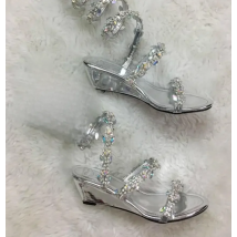 YUE JABON Summer Flats Sandal Gladiator Rhinestone Knee High Slip On Woman Boots Bohemia Style Crystal Beach Wedge Shoes