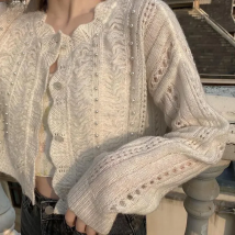 Cardigan Women Hollow Out Solid Sexy Ladies New Fashion Leisure Slim Popular Harajuku Vintage Chic Elegant O-Neck All-match Ins