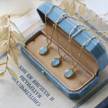 Luxury Oval Aquamarine Pendant Necklaces Women Titanium Steel Plating 18K Gold Clavicle Choker Temperament Female Jewelry Gifts