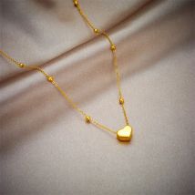 LAMENGLY 316L Stainless Steel 3-Color Heart LOVE Pendant Necklace For Women New Trend Girls Beads Chain Jewelry Festive Gifts