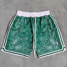 Trillest Boston Style Green Paisley Printed Basketball Shorts with Zipper Pockets Jayson Tatum Street Wear Training Pants