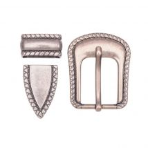 Solid Antique Silver End Bar Pin Buckle 3 Pcs Set Diy Leathercraft Western Pattern Bridle Belt Buckle Replacement Fit 24mm
