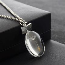 DIY Handmade Natural Dandelion Seeds and Wish Pendant Double-sided Time Dried Flower Necklace Women Long Sweater Chain