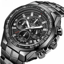 WWOOR Top Brand Luxury Sport Watch For Men Quartz Chronograph Date Luminous Black Full Steel Wrist Watch Male Clock Reloj Hombre