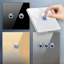 YINKA Tempered Glass Toggle Wall Light Switch ON/OFF Wall Switch LED Indicator 1 2 3 4 Gang /1 2 Way 250v 86Type Gang Switch