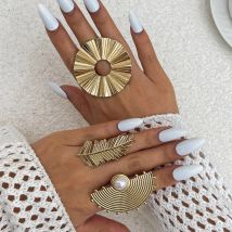 DIEZI Summer Beach Vacation Style Geometric Knuckle Rings For Women Vintage Leaves Gold Silver Color Imitation Pearl Joint Ring