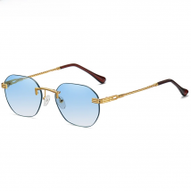 Peekaboo brown frameless gold metal ladies sunglasses rimless gradient lens blue fashion sun glasses for men uv400 summer 2021