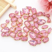 Promotion 50pcs Mixed Shape Pink Opal Rhinestone For Sewing Diy Craft Flatback Resin Rhinestones With Claw For Dress Accessories