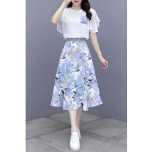 Women's Suits Summer 2022 New Fashion Casual Slim Temperament Floral T-shirts Skirts Female Two Piece Sets SJ431