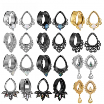 EARKUO New Trendy Water Drop Flower Vine Shell Stainless Steel Ear Piercing Plugs Expanders Body Jewelry Ear Gauges Tunnels 2PCS