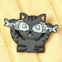 In The Eyes of A Cat There Are Only Fish Funny Brooch Pin Cute Cat Button Collar Pins Badge