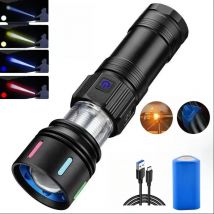 High power 4 light source LED flashlight super bright rechargeable flashlight super tactical flashlight outdoor camping lantern