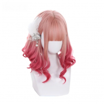 L-email wig Gradient Pink Lolita Wigs Medium Loose Wave Sweet Harajuku Japanese Cosplay Wig Heat Resistant Synthetic Hair