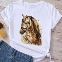 Watercolor Horse Love Graphic T Shirt Fashion Clothes Summer Tee Ladies Cartoon Clothing Short Sleeve Women T-shirt Female Top