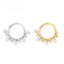 ASTM F136 Titanium Set CZ Fan and Triangle Clicker Piercing Edge Hinged Segment Hoop Ring Body Jewelry Daith Helix Ring Nose