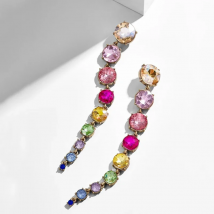 2025 New Multicolor Long Tassel Crystal Dangle Earrings Women Fashion Indian Ethnic Statement Vintage Drop Earrings Lady Jewelry