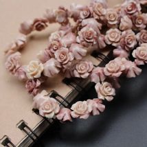 10Pieces 12mm 15mm Double Colored Artificial Coral Flower Beads Brown Color Camelia Coral beads for Jewelry Bracelet Making DIY