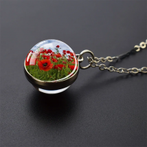 Poppy Glass Ball Necklace First Love Flower Jewelry Anniversary Gift