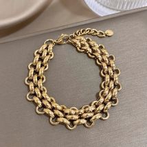 Punk Waterproof Gold Color Stainless Steel Bracelets for Women Men Chunky Metal Thick Chain Statement Bracelet Charm Jewelry