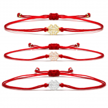 White Cubic Zirconia Stones Copper Four Leaf Clover Lucky Charm Red String Macrame Bracelet Women Super Quality CZ Cute Jewelry