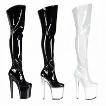 20cm Ultra High Heels Boots Barreled Platform Japanned Leather 6 Inch Performance Shoes Plus Size Thigh High Boots For Women