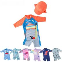 2024 baby boys girls swimwear with cap surfing Wear  swimming suit infant toddler kids children Sunscreen beach bathing Suit