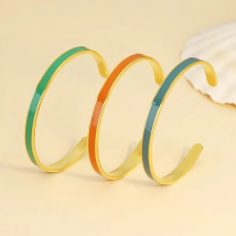 New Green Blue Orange Cuff Open Bangles for Woman Girl Stainless Steel Bracelets Fashion Charm Sister Jewelry