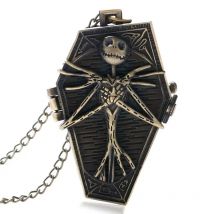 Vintage Gothic Skull Pendant Necklace Chain Quartz Pocket Watch FOB Clock Gifts for Men Women Kids