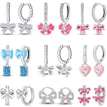 New Sweet 925 Sterling Silver Women's Princess Powder Gemstone Blue Kind Bow Design Earrings Fit Party Exquisite Jewelry Gifts