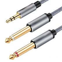 Lungfish  3.5mm 1/8" TRS to Dual 6.35mm 1/4" TS Mono Stereo Y-Cable Splitter Cord for Smartphone, Computer, CD Player, Speakers