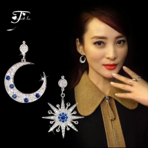 New Hot Fashion 925 Sterling Silver Crystal Star Moon Earrings for Women Girls Gift Fashion Statement Jewelry 2018