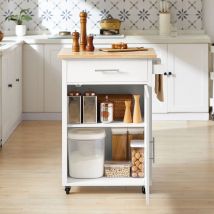 SoBuy FKW102-WN Carrello da cucina con piastra da lavoro Carrello laterale con porta e cassetto Carrello per bevande per ufficio Bianco natura
