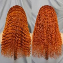 Water Wave Deep Wave Curly 100% Human Hair Wig  200% Density 22 inches Ginger 350# Color 13x4 Transparent Lace Frontal Hair Wig