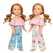 For 14.5" Wellie Wishers Doll Tan Top Trousers Camille Ashlyn Kendall Emerson Clothes 38cm 36cm Nancy Doll Clothes Toys Wearing