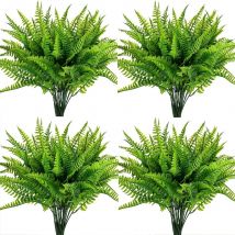 4 Bundles Artificial Plants Fake Boston Ferns Bushes Faux Shrubs Greenery UV Resistant Plant for Home Garden Outdoor Yard Decor