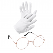 Santa Claus Glasses Matching Flat Glasses with White Gloves Stage Performance Prop Christmas Cosplay Props