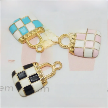 10pcs New Enamel Women Handbag Charms Blue Pink Pendants for Female Bracelet Jewelry Making Accessory 21*13mm