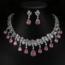 HIBRIDE Top Quality Tear Drop Shape AAA Cubic Zirconia Bridal Wedding Jewelry Sets,White Gold Color Jewelry Set N-59