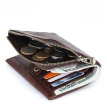 CONTACT'S Genuine Leather Men Wallet Short Bifold Vintage Senior Purse Luxury Brand Zip Coin Card Holders Travel Money Clip