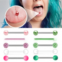 5PCS Glitter Tongue Piercing Set Stainless Steel Pearl Tongue Barbell Lot Nipple Ring Bulk Mix Tongue Ring Pack Piercing Lengua