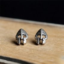 MKENDN Norse Vikings Spartan Warrior Antique Stud Earrings Men Women Real 925 Sterling Silver Punk Style Jewelry
